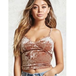 Forever 21 Crushed Velvet Lace Crop Top